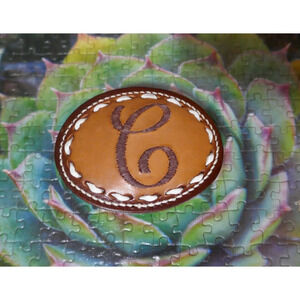 Embroidered Personalized Brown Leather Western Buckle Initial "C"